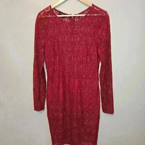 Bebe Red Nylon Lace Bodycon Dress Size XL Party Cocktail